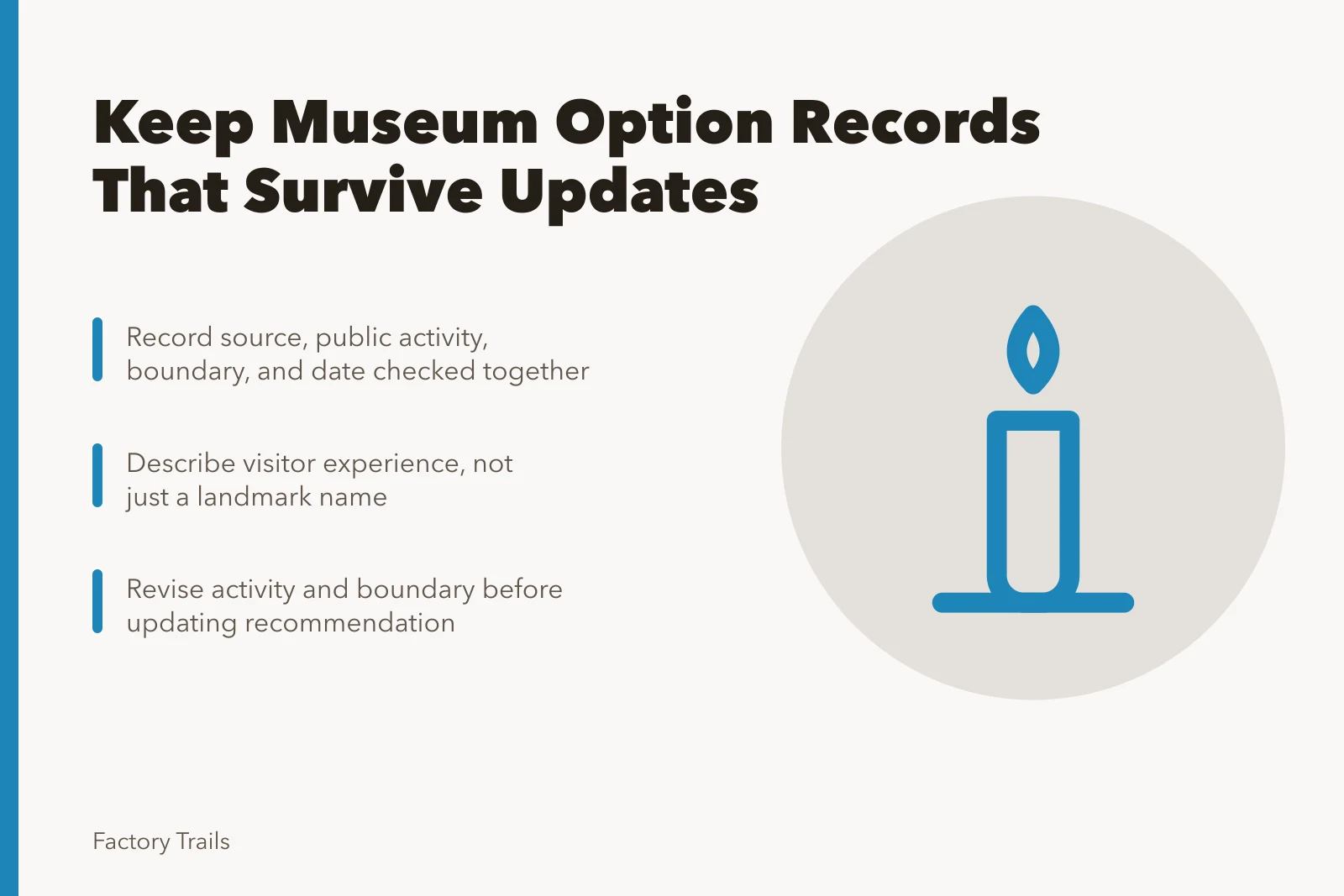 Card listing fields for keeping manufacturing museum option records current. How to keep manufacturing museum option records that survive an update