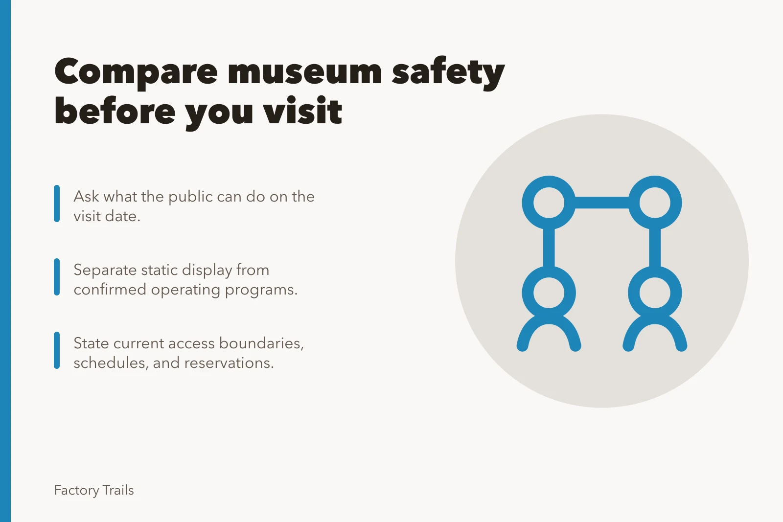 Card comparing manufacturing museum safety questions before visiting sites. Manufacturing museum safety questions to ask before you compare sites