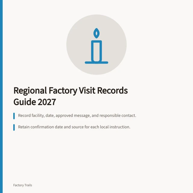 Card summarizing regional factory visit record-keeping for 2027. How regional teams keep working factory visit records under control