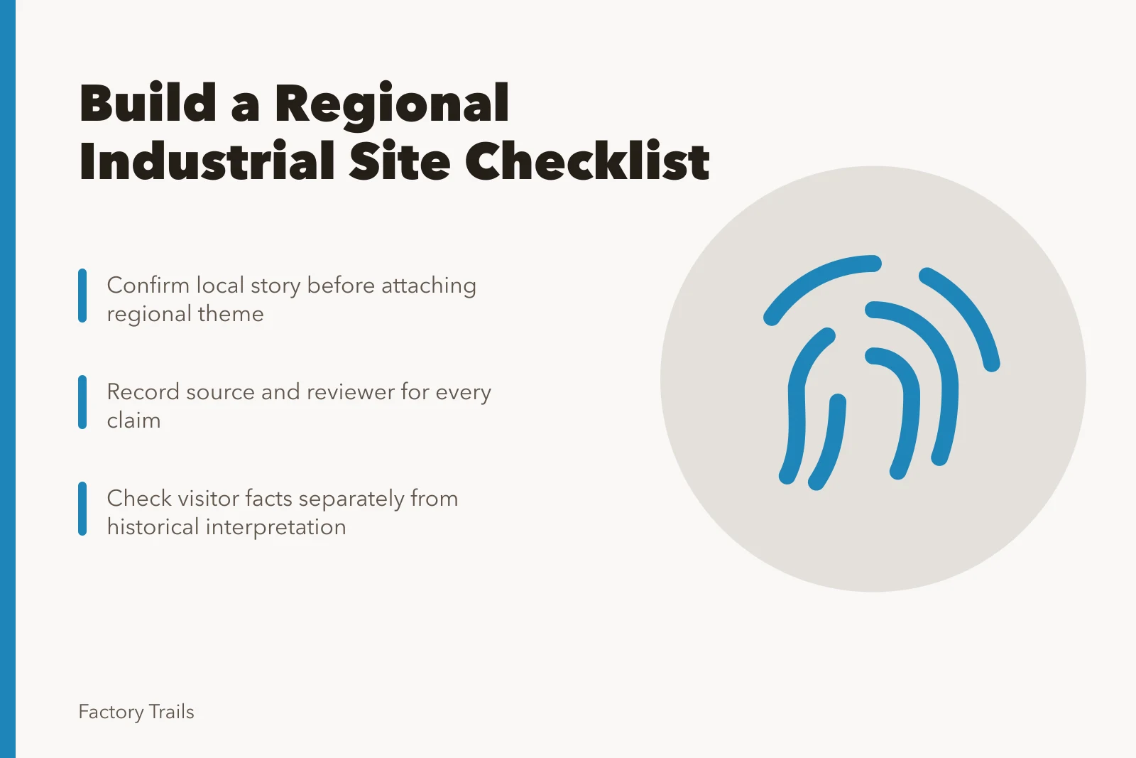 Checklist card for regional industrial site interpretation review. How to build a regional industrial site interpretation checklist
