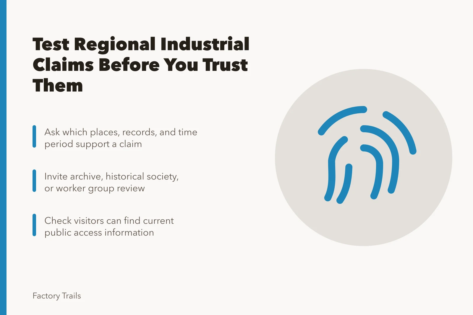 Checklist for verifying regional industrial history claims and visitor routes. Regional industrial interpretation questions to ask before you trust a claim