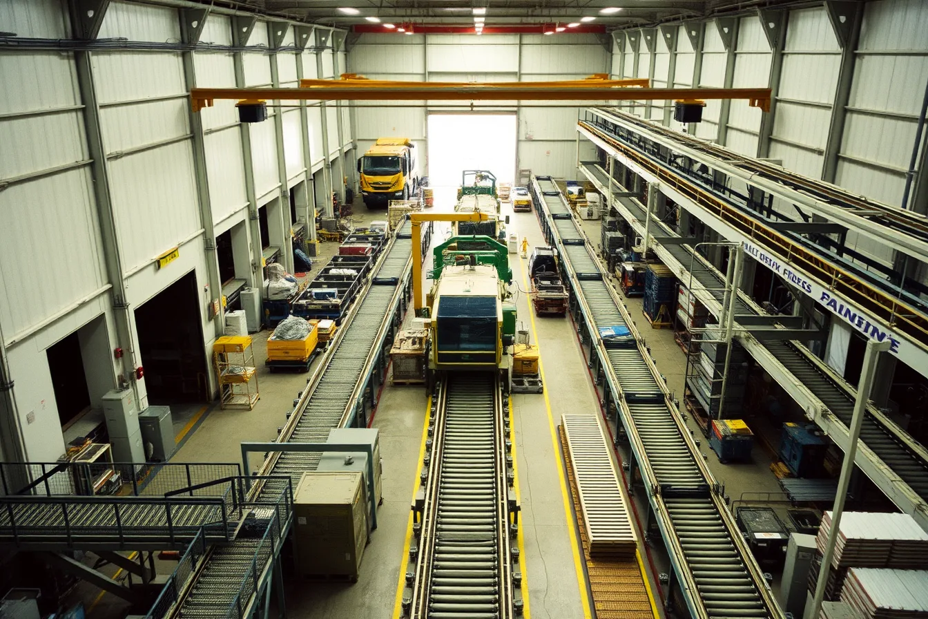 Overhead view of factory floor showing material flow from receiving to shipping dock. Layout, not the machinery alone, is what a new factory tour visitor misses