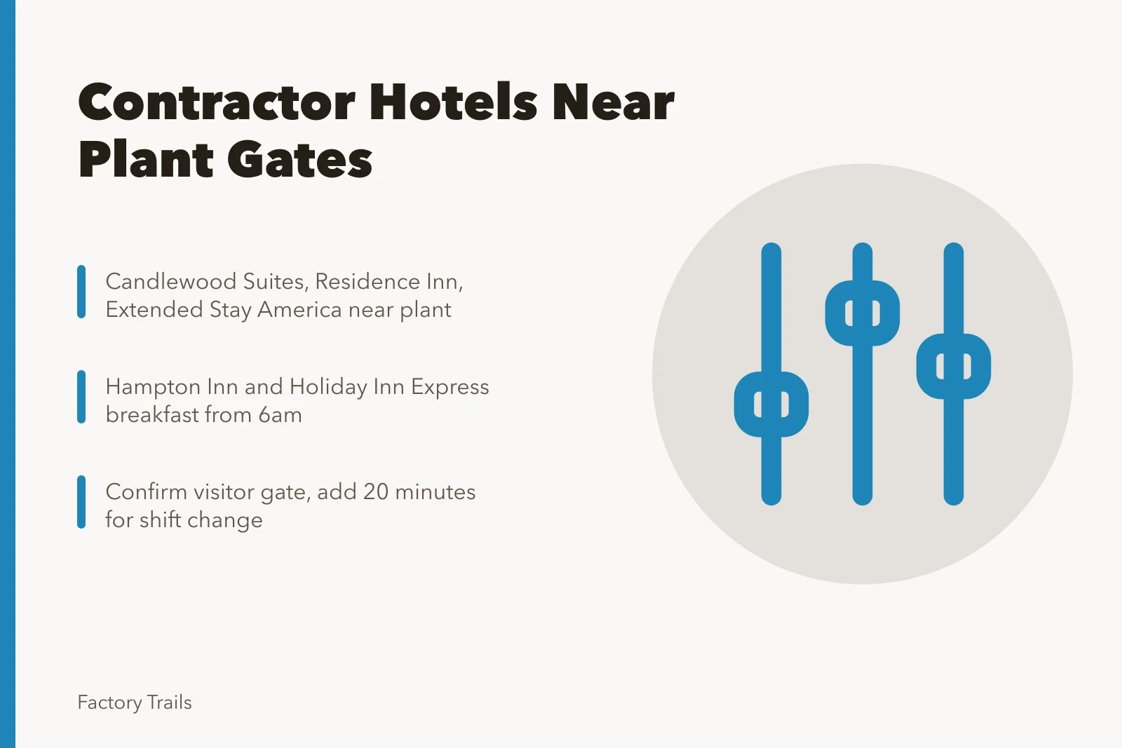 Contractor hotel choices near factory gates with early breakfast and gate logistics. Contractors already know the best hotels near working factory visit sites