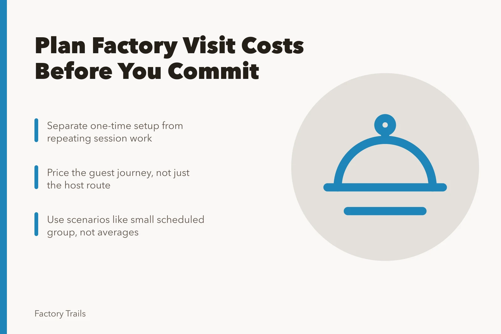 Cost planning card for factory visit programs separating setup from session work. How to plan working factory visit costs before you commit