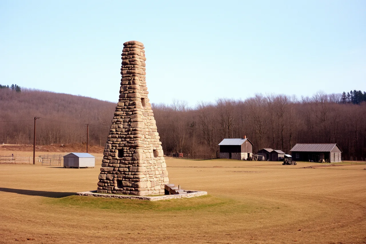 Hopewell Furnace stack in rural Pennsylvania farmland (Factory tours itineraries work best on one pairing: a plant and its historic twin)