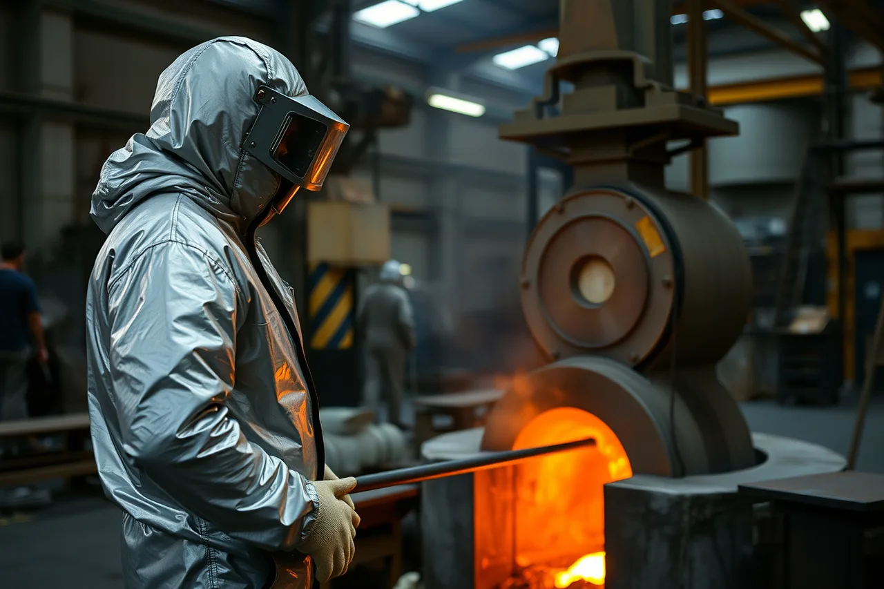 Foundry worker in heat-protective suit pouring molten metal (Seasonal mistakes on a factory visit cluster around one thing: July shutdowns)
