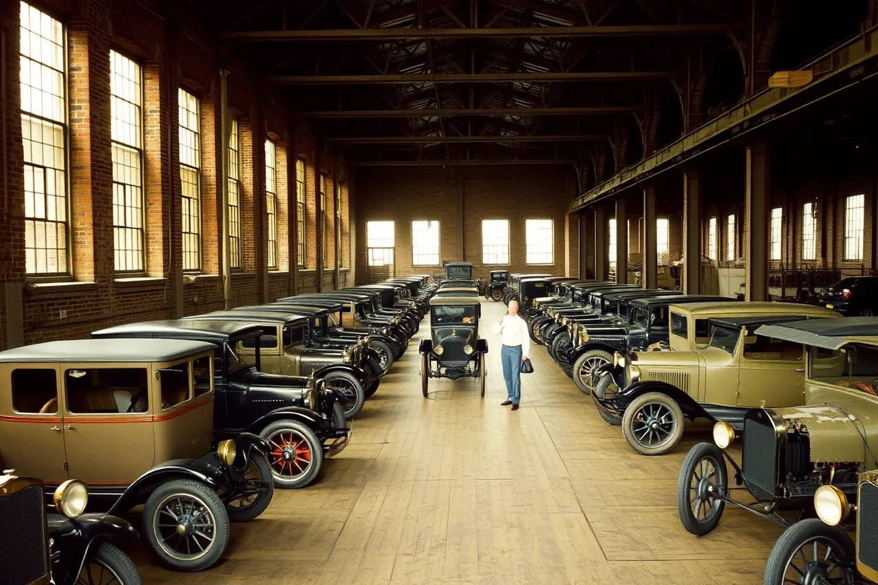 Early cars on the wooden floor of the Ford Piquette Avenue Plant (Chicago's Pullman National Monument and rail plant tours)