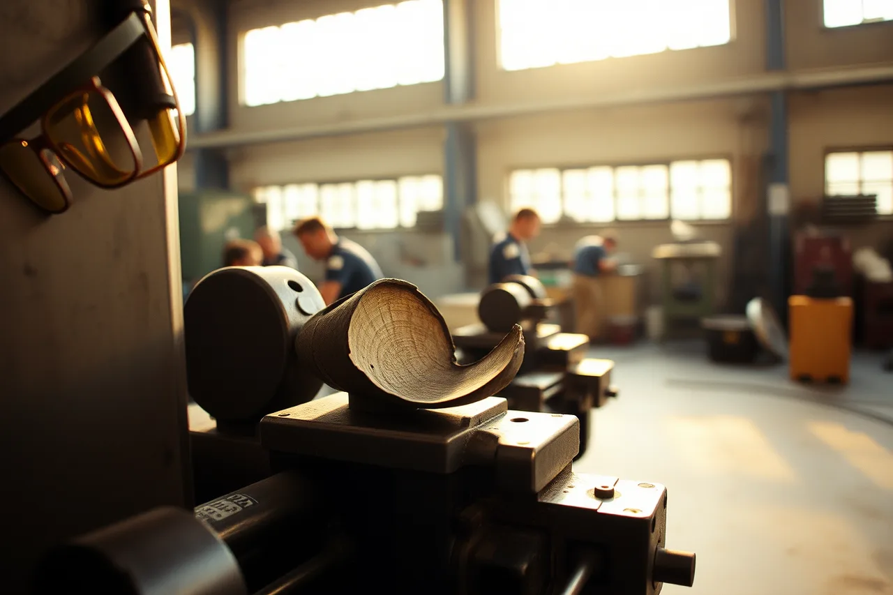 Apprentice and journeyman machinist working together at a lathe (Working factory visits compared mainly on whether a company trains its own staff)