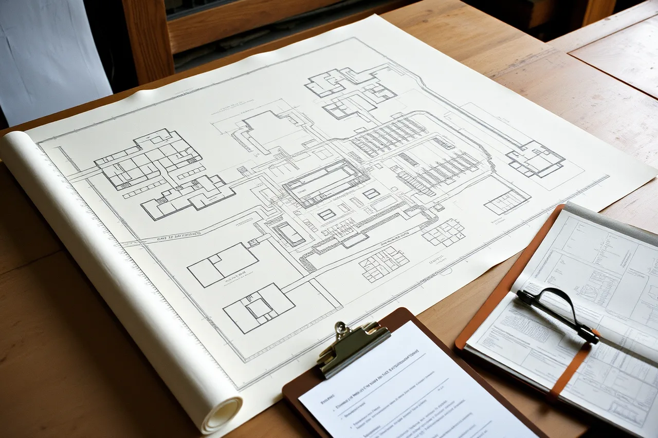 Measured mill survey drawing with scale rule and field notes (Why do two years of argument sit behind every industrial interpretation panel?)