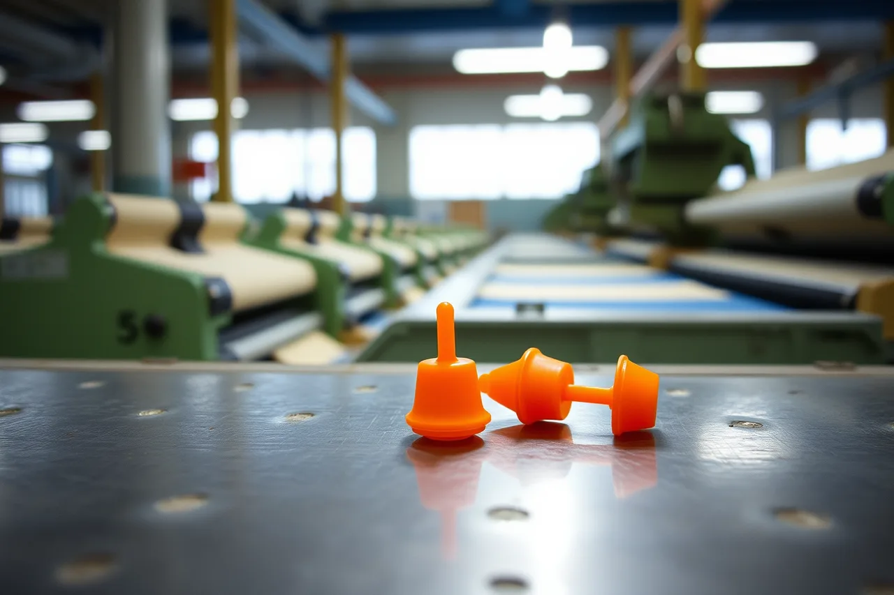 A hand holding foam ear plugs in front of a loud mill room (6 takeaways on industrial heritage travel)