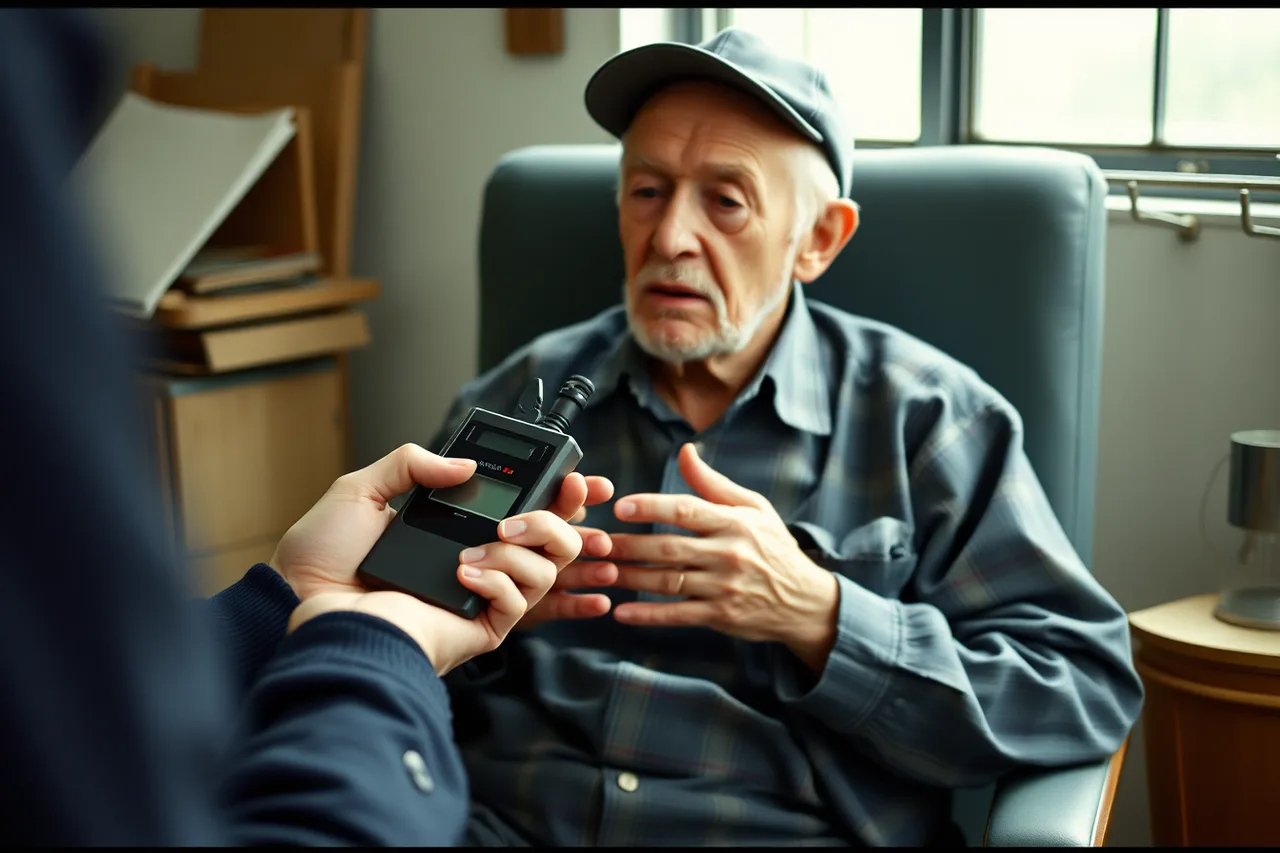 Former factory worker being recorded during an oral history interview (8 points worth checking on industrial site interpretation)