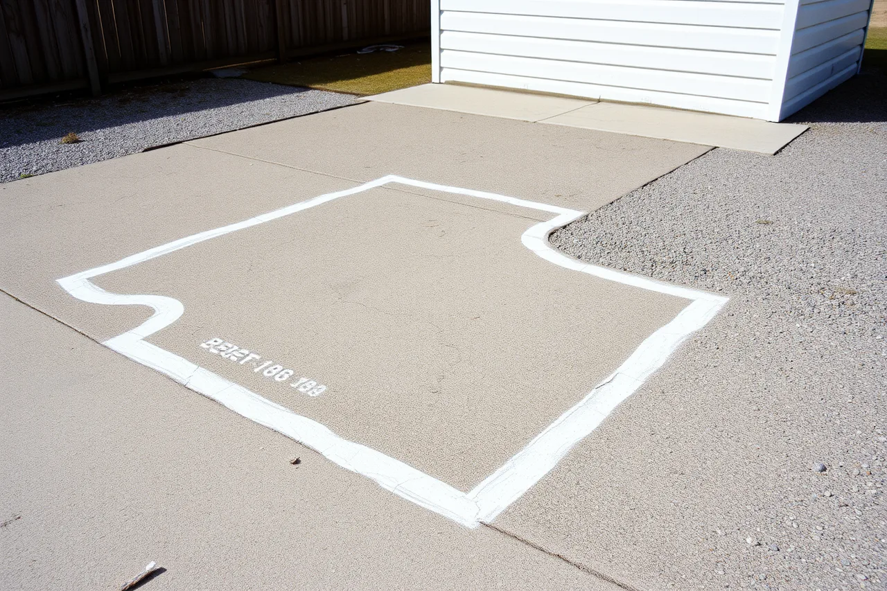 Painted ground outline marking where a demolished industrial building stood (8 points worth checking on industrial site interpretation)