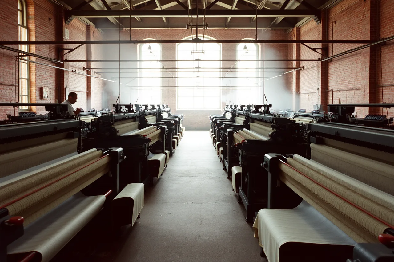 Rows of operating power looms in the Boott Cotton Mills weave room (A guide to Lowell National Historical Park cotton mill tours)